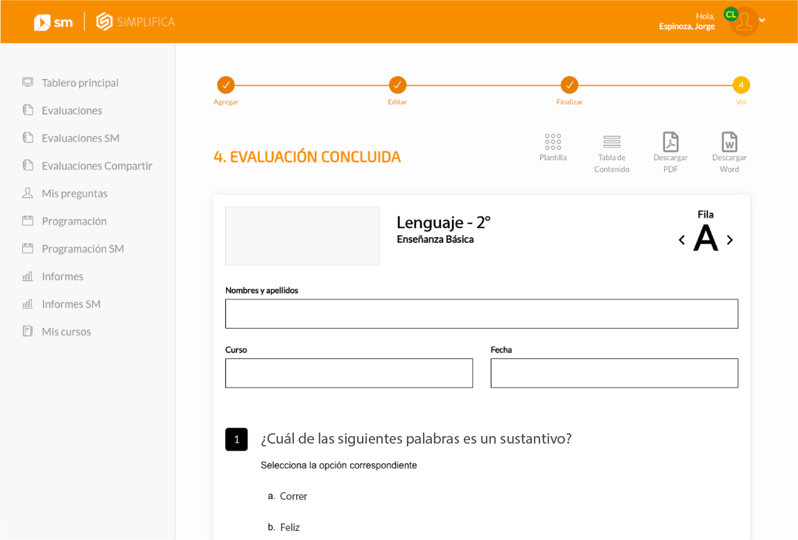 Plataforma Simplifica, banco de preguntas SM